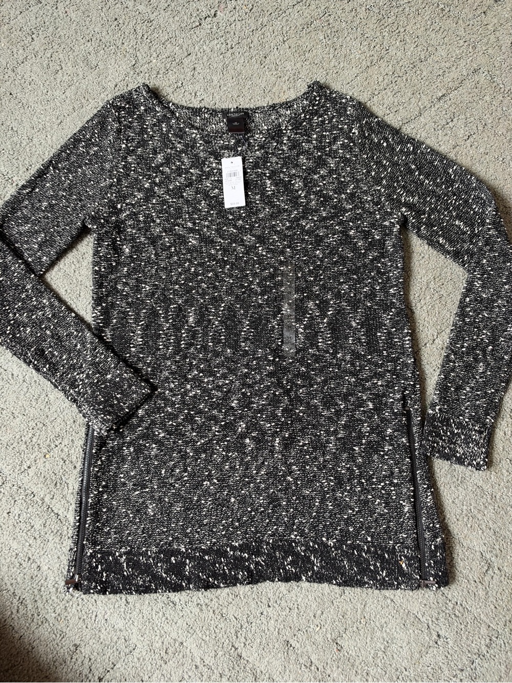 Ann Taylor Black & White Marled Scoopneck Sweater with Side Zippers